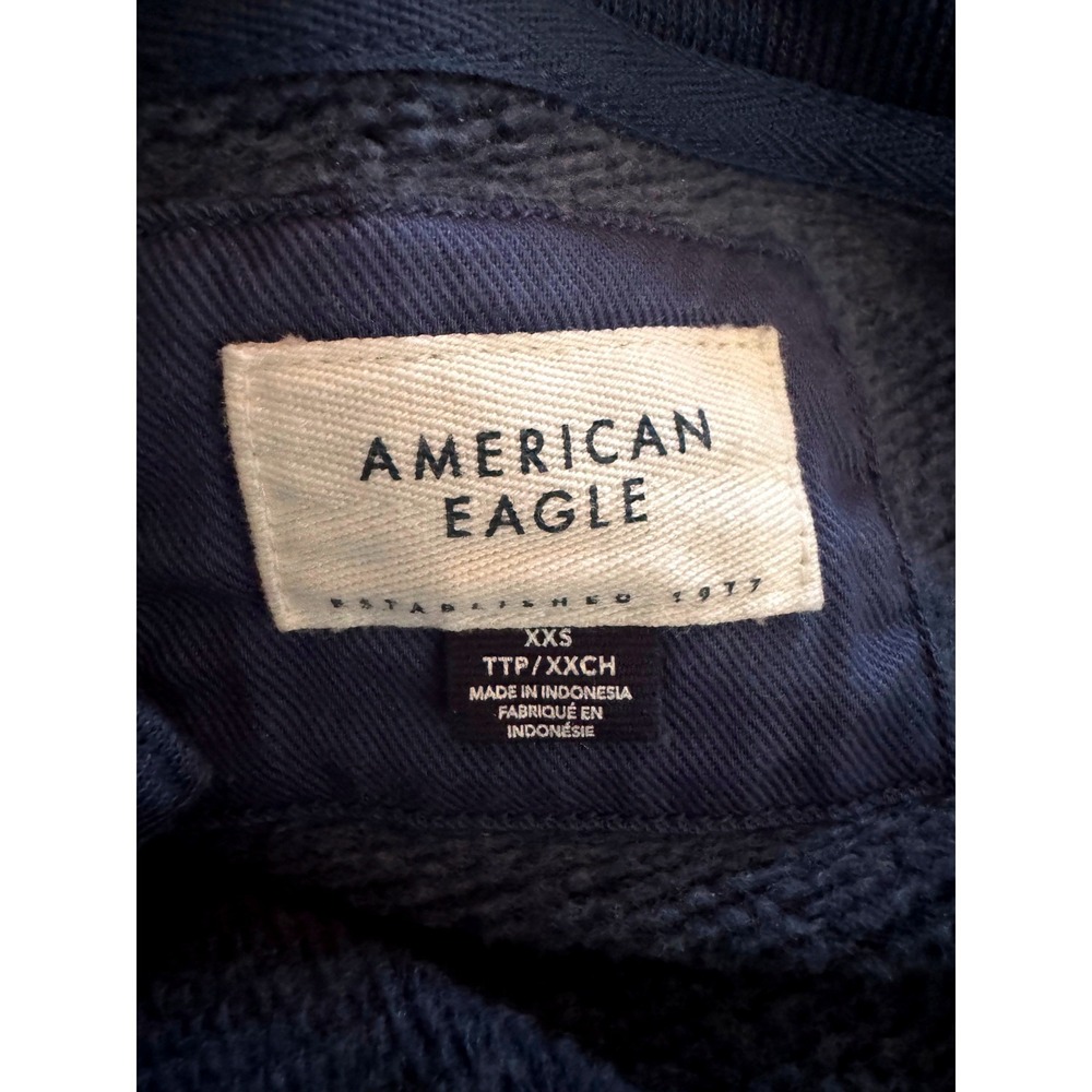 American Eagle Henley Cropped Sweatshirt XXS Navy Blue Cotton Sweater Collar - Picture 4 of 6